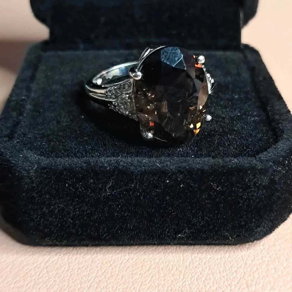 Colombianite and Natural White Zircon Ring in 925 Sterling Silver